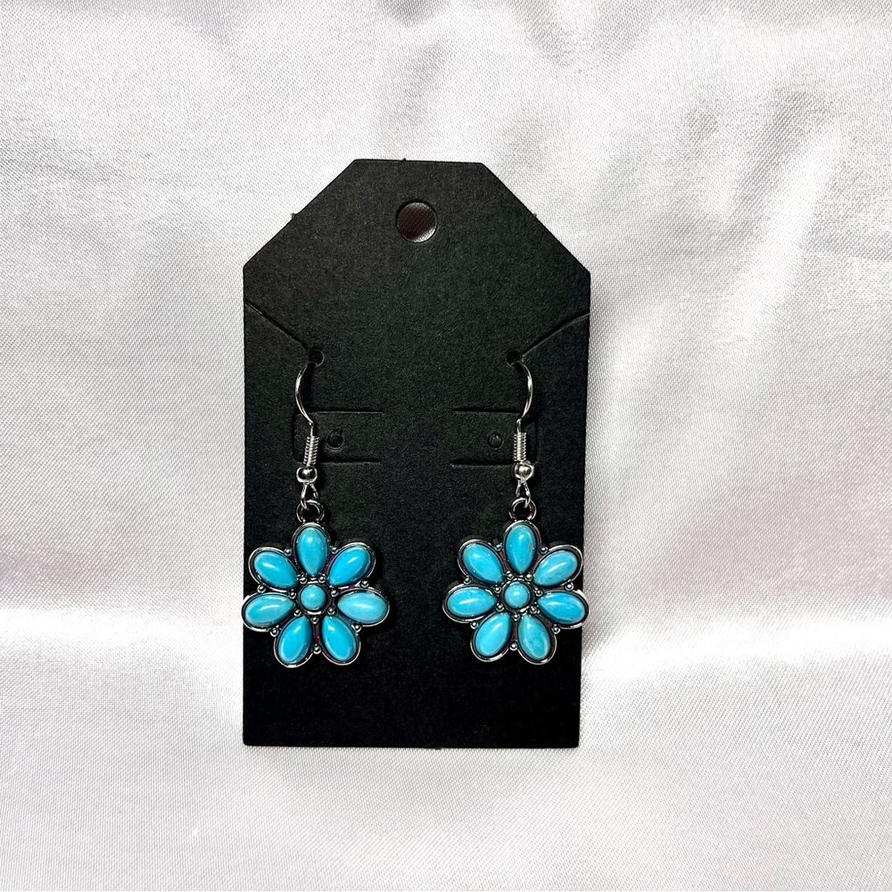 Western Turquoise Flower Earrings - Handmade